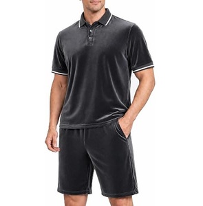 Conjunto de polo y pantalones cortos de terciopelo liso teñido, conjunto deportivo para gimnasio, correr, entrenamiento, ropa de verano, tela de microfibra, conjunto de pantalones cortos personalizados - Product Image 1