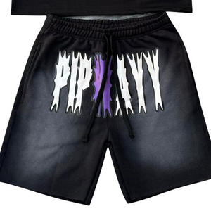 Conjunto de Invierno de Dos Piezas con Estampado de Alta Calidad, Estilo Vintage Deslavado al Sol, Ropa Urbana para Hombre, Camiseta y Pantalones Cortos con Cordón - Product Image 6
