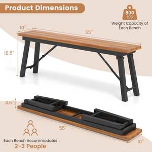 Rectangular Acacia <b>Wood</b> Folding <b>Picnic</b> <b>Bench</b> Set for Patio Dining Camping & BBQ Use - Product Image 2