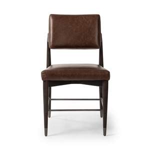 Midcentury Modern Leather Upholstered <b>Dining</b> <b>Chair</b> with Wood Legs and Dark <b>Brown</b> Finish for Home Furniture - Product Image 1