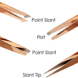 Ensemble de pinces à sourcils de qualité chirurgicale, revêtement or rose, 4 pièces, pour usage domestique et professionnel, avec étui en cuir - Product Image 6