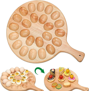 Plateau rond en bois pour œufs farcis avec poignée, planche de service écologique à prix abordables - Product Image 5
