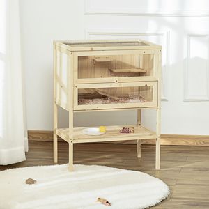 Grande gabbia per criceti in legno a 3 livelli con ripiano portaoggetti anteriore apribile per topi ratti piccoli animali ispirati alla natura gabbia per animali domestici - Product Image 2