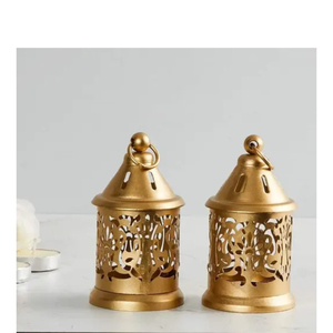 Wholesale Mini Gold Metal Hanging <b>Lantern</b> <b>Set</b> Vintage Moroccan Style Decorative Candle Holder For Wedding Decor Diwali Festive - Product Image 3