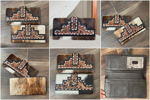 Billeteras de cuero vintage con herramientas a mano, tarjeteros organizador clásico plegable largo de cuero de vaca genuino, Cartera de mano para Unisex - Product Image 3