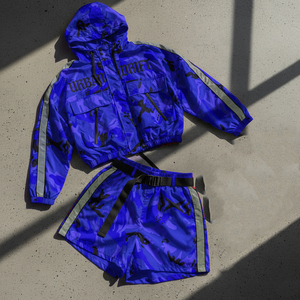 Custom Two-Piece <b>Women's</b> Streetwear Track Suit Windbreaker Short <b>Jacket</b> Set 100% Cotton Breathable Patchwork Zip Nylon Polyester - Product Image 5