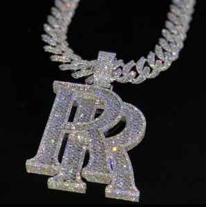 Colgante de letra del alfabeto con incrustaciones de diamantes, colgante de letra con el logo 'Double R', joyería hip hop, pasa la prueba del diamante, colgante de letra inicial para él - Product Image 1