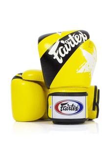 นวมชกมวยลายพิมพ์สีเหลืองดำแบบมืออาชีพใหม่ สำหรับ MMA มวยไทย ยี่ห้อ Fairtex ทำจากหนังวัวแท้ - Product Image 1