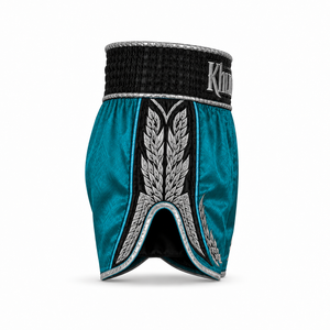 Shorts de Muay Thai Vert Émeraude Noir Or Personnalisés Brodés en Satin pour Kickboxing Boxe Combat OEM - Product Image 4