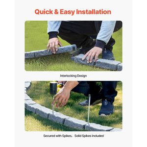 Borde de Jardín Flexible de Imitación Piedra Realista de 46.4 x 2.2, Borde de Jardín Tipo Ladrillo con Púas de Anclaje para Césped y Terraza - Product Image 2