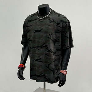 เสื้อยืดลายพรางสีเขียวสำหรับผู้ชาย ผ้าคอตตอนผสม คอกลม สไตล์ลำลอง สตรีทแวร์ ทรงปกติ รับผลิตแบบสั่งทำพิเศษ - Product Image 3