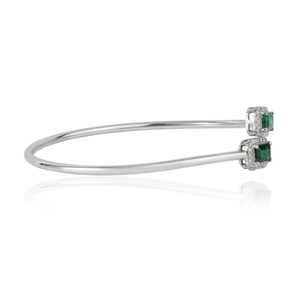 Bracelet ouvert ajustable en argent sterling 925 massif, émeraude naturelle et diamant, best-seller, pour femme, bijoux de tous les jours - Product Image 5