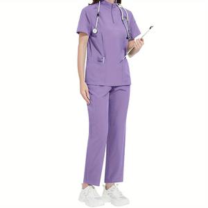 Tenue de travail pour infirmières, couleur unie, col montant, uniforme de lavage des mains pour femmes, pantalon droit, combinaison chirurgicale pour clinique dentaire - Product Image 4