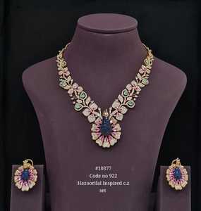 Collier de créateur 10377 vert bleu paon floral avec boucles d'oreilles, bijoux plaqués or avec pierres en zircon cubique pour mariage et soirée - Product Image 2