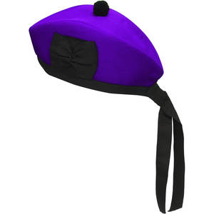 Casquette Glengarry violette, chapeau traditionnel 100% laine, laine acrylique, tartan, accessoires pour dudels, ruban en polyester et coton - Product Image 1