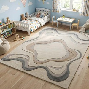 Modern Neutral Beige Area <b>Rug</b> Soft Abstract Wave Design <b>Hand</b> <b>Tufted</b> Carpet Neutral Beige Grey Large Livingroom Bedroom Decor <b>Rug</b> - Product Image 3