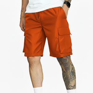 Men's Solid Color Cargo Shorts Mid Waist Drawstring Closure Bermuda Style Casual Pants Pockets 100% Cotton Quick Dry Canvas - Product Image 3