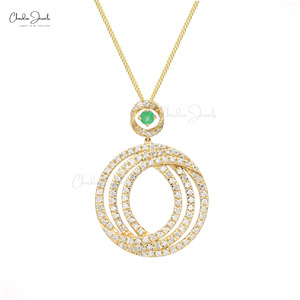 1.70CTW Round Cut White Diamond Statement <b>Pendant</b> 14K <b>Solid</b> <b>Gold</b> Natural Emerald Dangling <b>Pendant</b> Prong Set Jewelry Gift For Her - Product Image 1