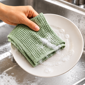 100% Cotton Waffle Square Dish <b>Cloth</b> Quick-Dry Kitchen Scrubber-Damask Woven 300-499 GSM Scouring Pad for Dishes - Product Image 2