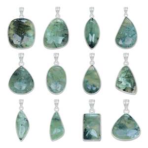 925 Solid Sterling <b>Silver</b> Natural Prehnite Fine <b>Charm</b> Pendant Semi Precious Birthstone Luxury Dainty Gemstone Jewelry For Her - Product Image 1