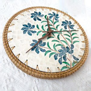 Horloges murales en rotin tressé de luxe, accessoires décoratifs suspendus, qualité exceptionnelle, cadre d'horloge naturel. - Product Image 1