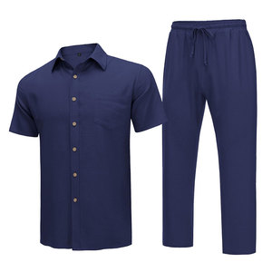 Custom Men's Matching Shirt Trouser Co Ord Set 100% Cotton Lightweight Breathable Eco-Friendly Resort Vacation Casual Clothing - Product Image 2
