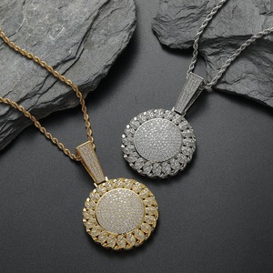 Fashion Charms Necklace Jewelry Hip Hop <b>Iced</b> <b>Out</b> Gold Plated Disc Cuban <b>Chains</b> Pendants Zircon Diamonds Fine Pendant for Men - Product Image 4