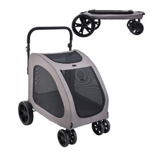 Poussette portable pour animaux de compagnie à 4 roues avec maille respirante, capacité de 160 lb, freins, garantie 1 an - Product Image 1