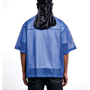 เสื้อฟุตบอลอเมริกันตาข่ายสีน้ำเงินขนาดใหญ่พิเศษ ขายส่ง เสื้อผ้ากีฬาแบบระบายอากาศ สตรีทแวร์ รับผลิตตามสั่ง แบรนด์ส่วนตัว OEM รับคำสั่งซื้อจำนวนมาก - Product Image 2