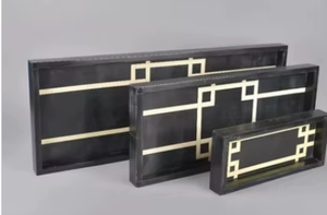 Plateaux de service rectangulaires décoratifs élégants en résine noire et os incrusté, motif géométrique, faits à la main, pour café - Product Image 5
