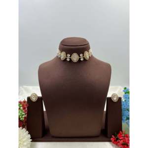 Raina Moissanite Choker Necklace-Indian Ethnic <b>Artificial</b> <b>Jewellery</b> - Product Image 1
