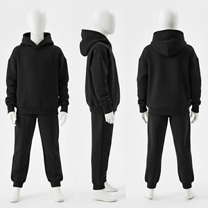 Ensemble de survêtement noir épais en molleton personnalisé avec logo pour enfants, sweat à capuche oversize et pantalon de jogging pour garçons et filles - Product Image 5