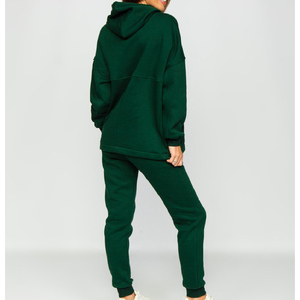 Conjunto de Sudadera con Capucha y Pantalones Deportivos Extra Grandes para Mujer, con Logotipo Personalizado, en Verde Oscuro, de Felpa de Algodón Premium, Ropa Deportiva Informal de Dos Piezas para Invierno - Product Image 4