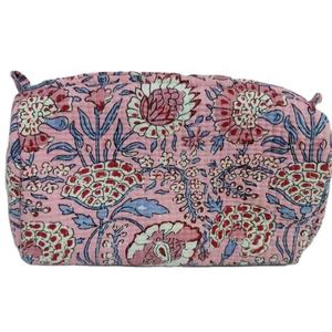 Floral Print <b>Makeup</b> <b>Bag</b> Set Floral Printed Cotton <b>Quilted</b> Pouch Set of Three for Stylish Cosmetic and Travel Organization - Product Image 1