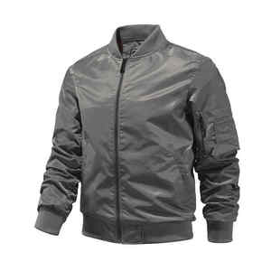 Men's Solid Color Bomber Jacket Full Sleeve Windproof Polyester Autumn Wear - Product Image 4