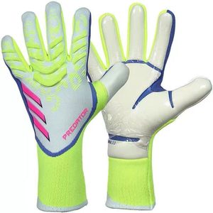 New Football Goalkeeper Gloves Full Finger Non Slip Breathable Adjustable Wrist <b>Strap</b> Unisex Neon Green With Pink And Blue color - Product Image 1