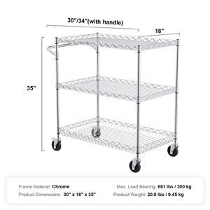 Carrello di Servizio a 3 Ripiani per Cucina, Capacità 300 kg, in Acciaio, con Ruote, Carrello Portaoggetti in Metallo - Product Image 3