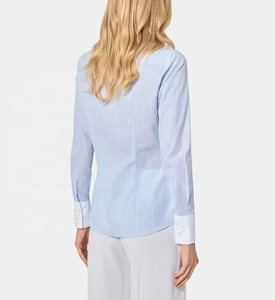 Chemise tissée à col boutonné pour femme, bleu clair, à motif géométrique, coupe ajustée, manches longues, pour le bureau - Product Image 3