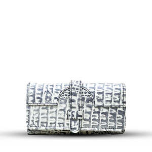 Cartera de cuero larga gris cocodrilo/blanca con hebilla Producto duradero y elegante - Product Image 4