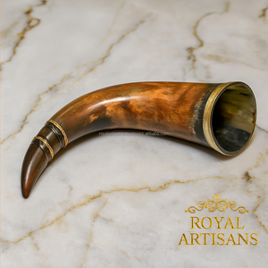 Taza de cuerno para beber vikingo de artesanos reales con borde de latón Taza de cuerno de búfalo natural hecha a mano Jarra de cerveza nórdica medieval - Product Image 3
