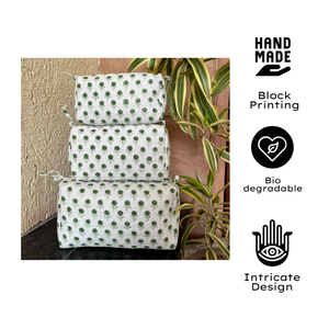 Jaipur Hand Block Print Quilted Cotton Floral Design <b>Toiletry</b> Bag Set Cosmetic Travel <b>Storage</b> Gift Eco Friendly Waterproof - Product Image 2