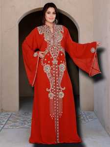 Vestido Kaftan Islámico Awais House Bride, Corte A, Georgette, Cristal, Simple, Largo hasta el Suelo, Mangas Largas, para Bodas, Festivales de Verano, Eid - Product Image 4