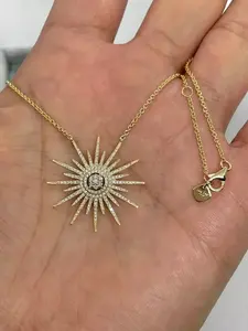 Collar con Colgante de Moissanita de Corte Brillante de Lujo, Diseño de Rayos de Sol, Plata de Ley 925, Chapado en Oro, Cadena Ajustable, Joyería Fina - Product Image 3