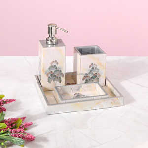 Exclusive Handcrafted Bathroom <b>Set</b> with enamel printed Mosaic Luxury <b>Soap</b> Dispenser, Vanity Tray, Tumbler, and Holder - Product Image 2