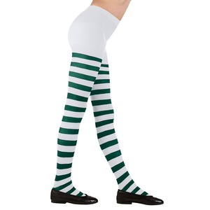 Pantimedias Opacas a Rayas Verdes y Blancas para Mujer, Pantimedias de Punto a la Moda para Todas las Temporadas, Uso Diario - Product Image 3