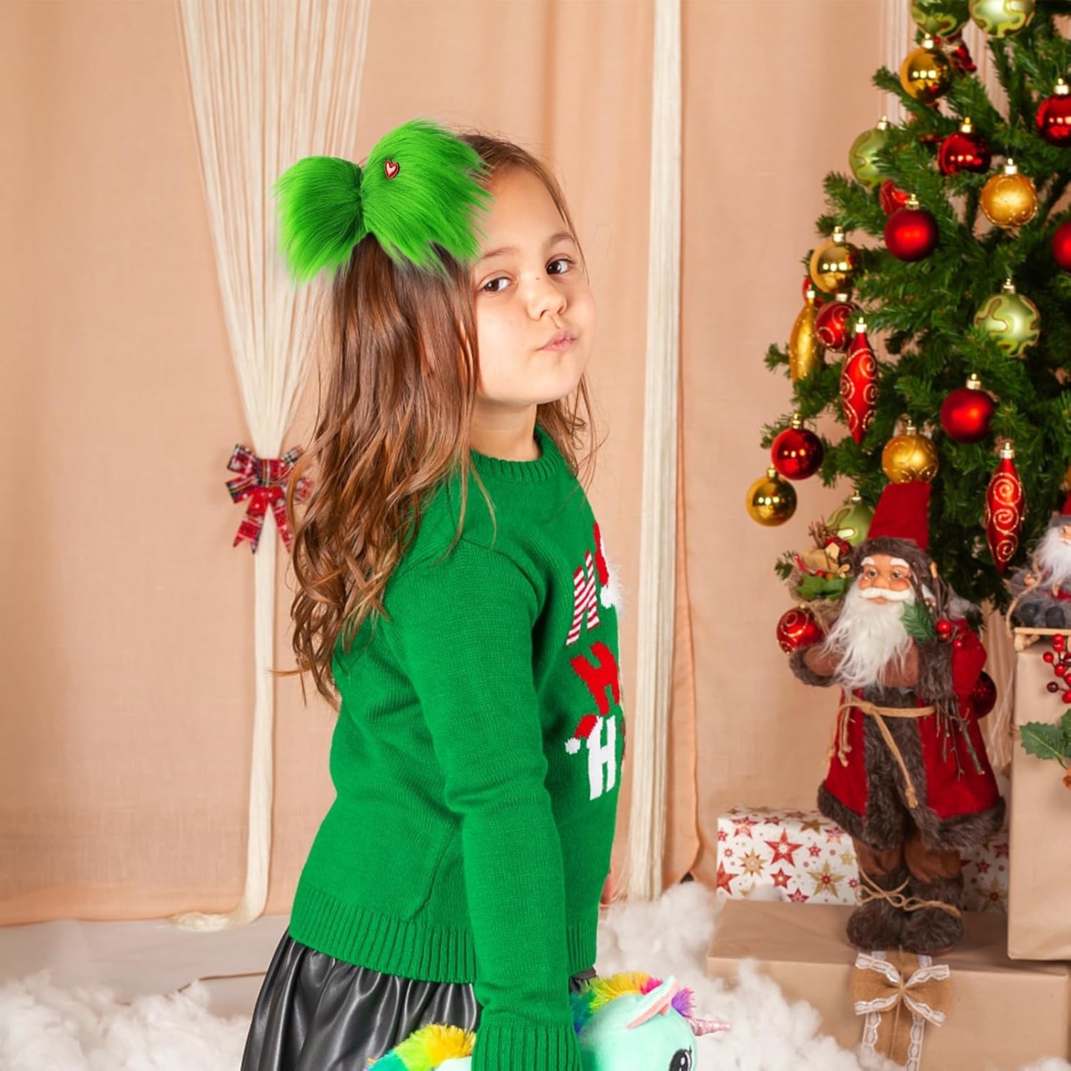 Christmas Hair Bow Sets Furry Green Red Heart Holiday Accessories for Girls Wome Amazon.com : Christmas Hair Bows for Women Xmas Bow Hair  main image 4
