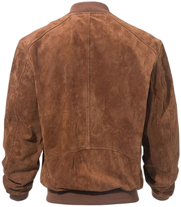 <b>Men's</b> Brown <b>Suede</b> Bomber <b>Jacket</b> Stand Collar Zipper Closure Casual Autumn Wear Regular Fit Solid Color PU Leather Shell - Product Image 2