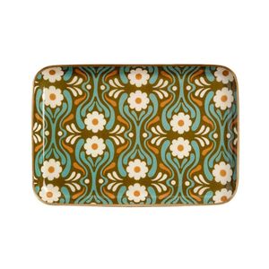 Decorative Serving Tray <b>Set</b> Gingham and Floral Print Melamine Trays for Kitchen, Dining, <b>Breakfast</b>, and Home Decor Supplies Tray - Product Image 5