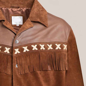 <b>Men's</b> Vintage <b>Suede</b> Leather <b>Jacket</b> With Fringe And Embroidery Turn-down Collar Autumn Winter Style - Product Image 5