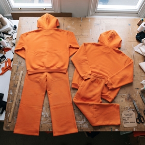 Heavy <b>Fleece</b> Tracksuit Set Unisex Hooded Flare <b>Jogger</b> Pants Set <b>Women</b> 450gsm <b>Fleece</b> Hoodie Flare Sweatpants Set Men - Product Image 3